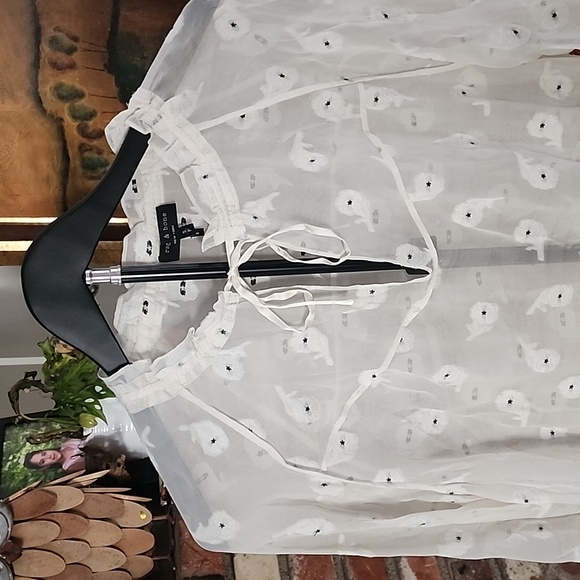 Rag & Bone Sheer Silk Blend Oversized White Floral Blouse - Picture 2 of 10